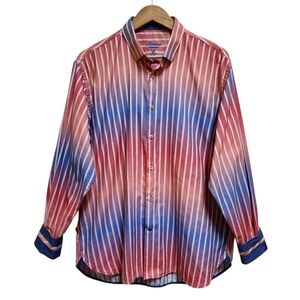 Luchiano Visconti Shirt Mens XL Blue Red Striped Cotton Modal Button Flip Cuff